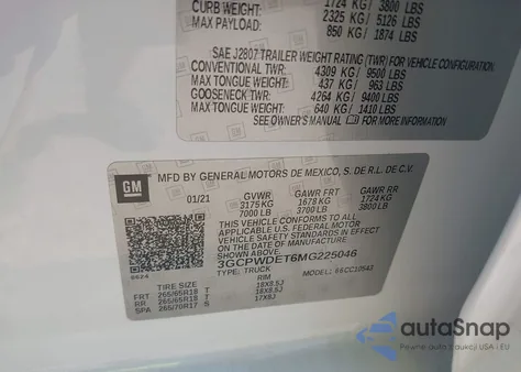 2021 Chevrolet Silverado 1500 2Wd Short Bed Rst z USA, uszkodzony, nr VIN 3GCPWDET6MG225046